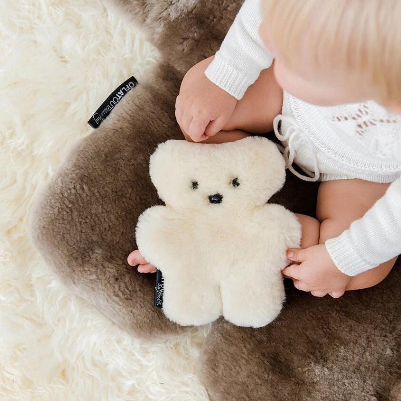 Newborn and Baby Shower timeless gift of natural sheepskin flat teddy bear