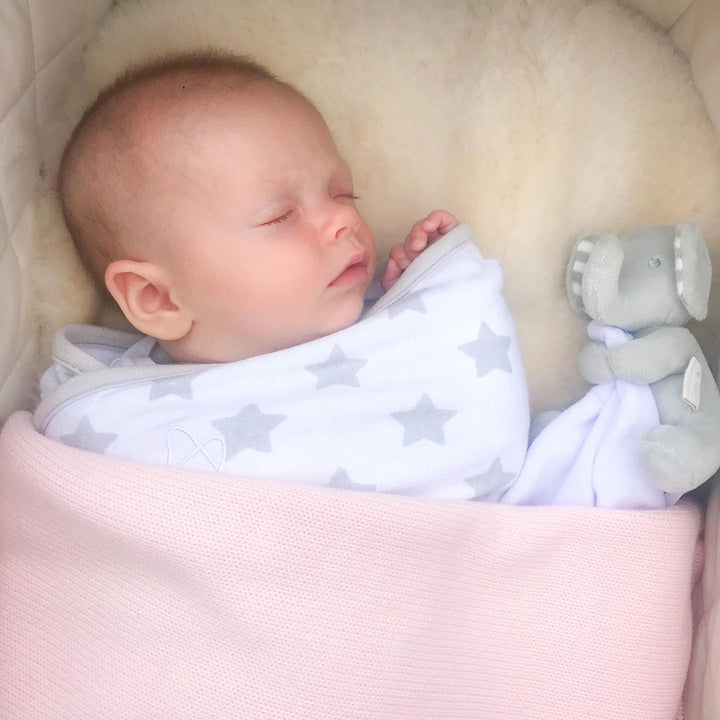 Baby asleep in the pram and carrycot lined in sheepskin