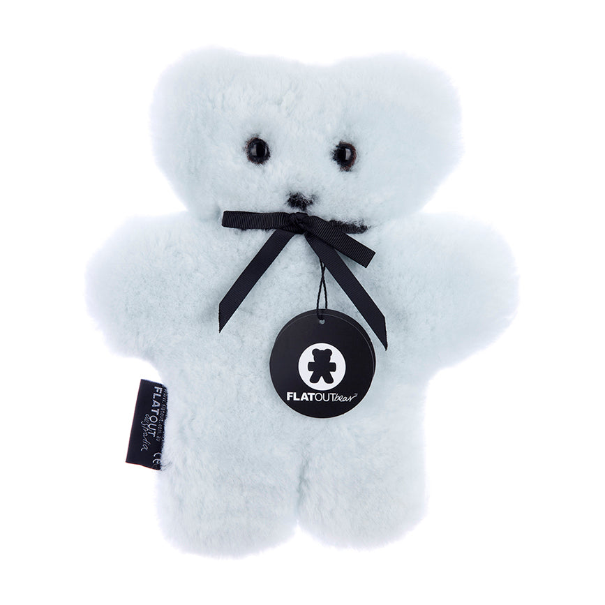 FLATOUT sheepskin teddy bear, flat teddy australian comforter toy all natural  and in soft baby blue tones