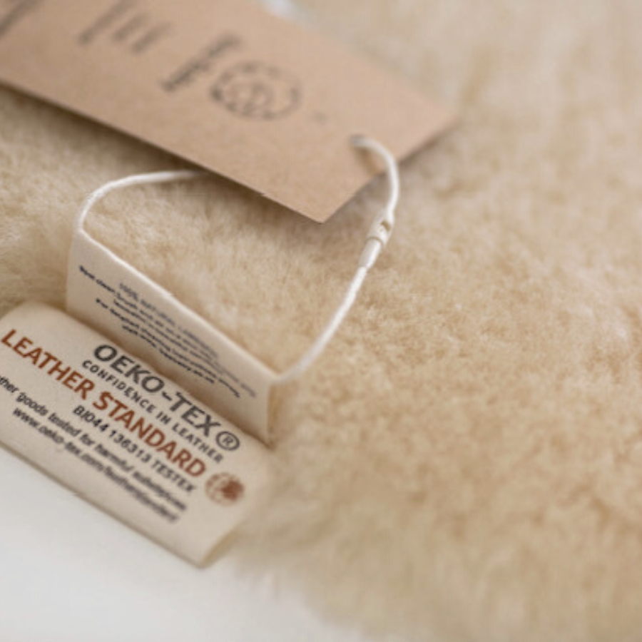 Sheepskin which is baby safe with OEKO-tEX 100 certification suitable for nursery, sleep, tummy time and lining the pram