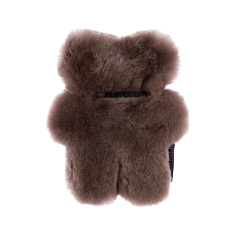 Sheepskin teddy bear in chocolate brown flat