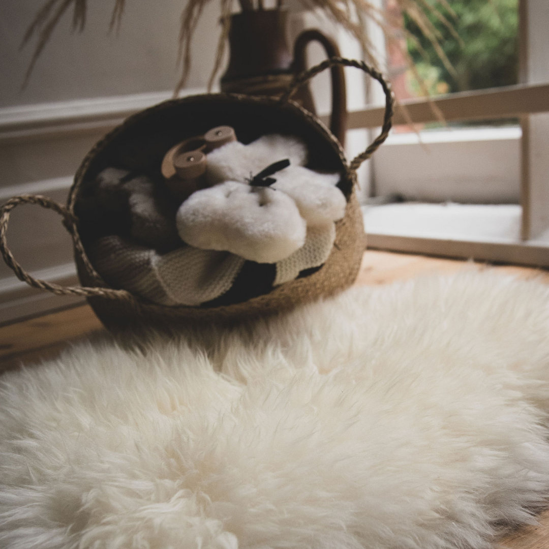 Fluffy sheepskin baby safe rug