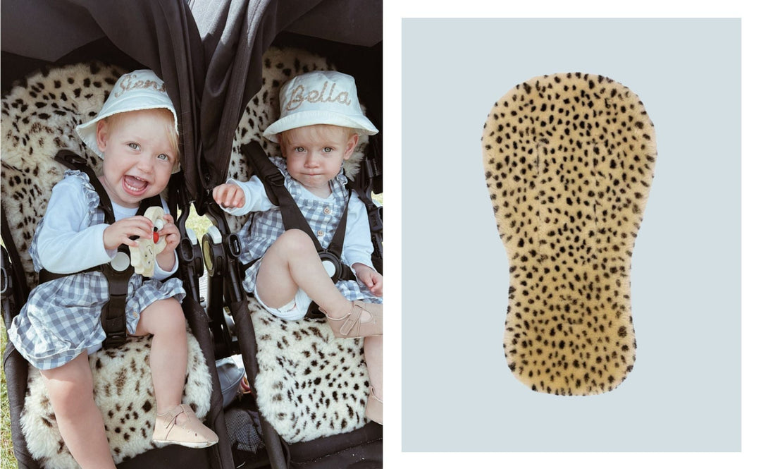 Double baby jogger pram with sheepskin buggy liner to fit
