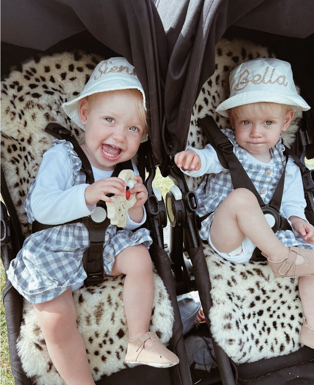 Sheepskin Buggy Liners perfectly fitting in a narrow seat mountain buggy double pram