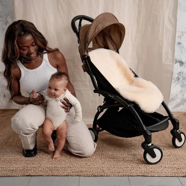 Sheepskin snuggler pram liner to make a babyzen yoyo pram more comfortable