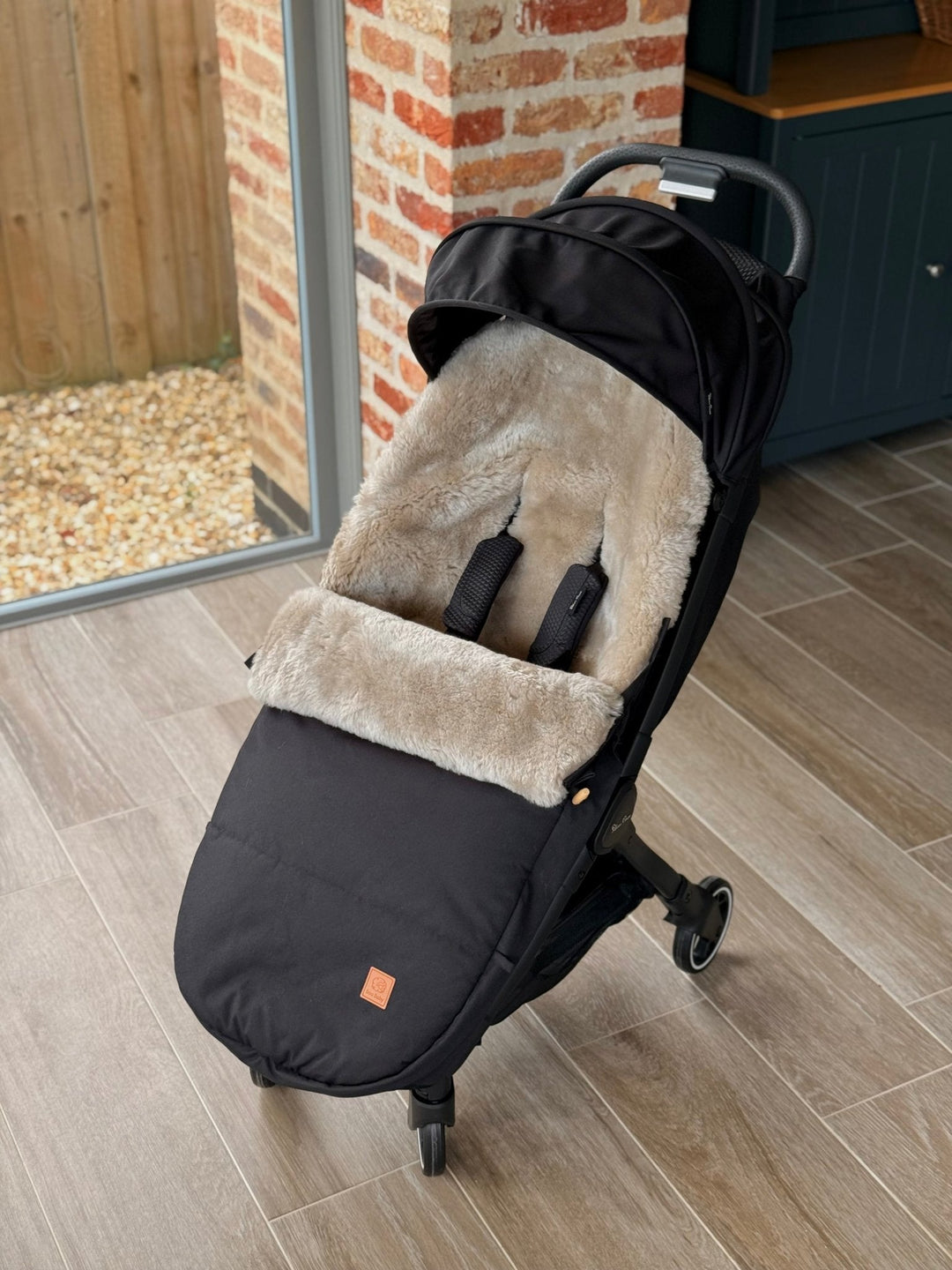 Sheepskin pram footmuff in the silver cross clic