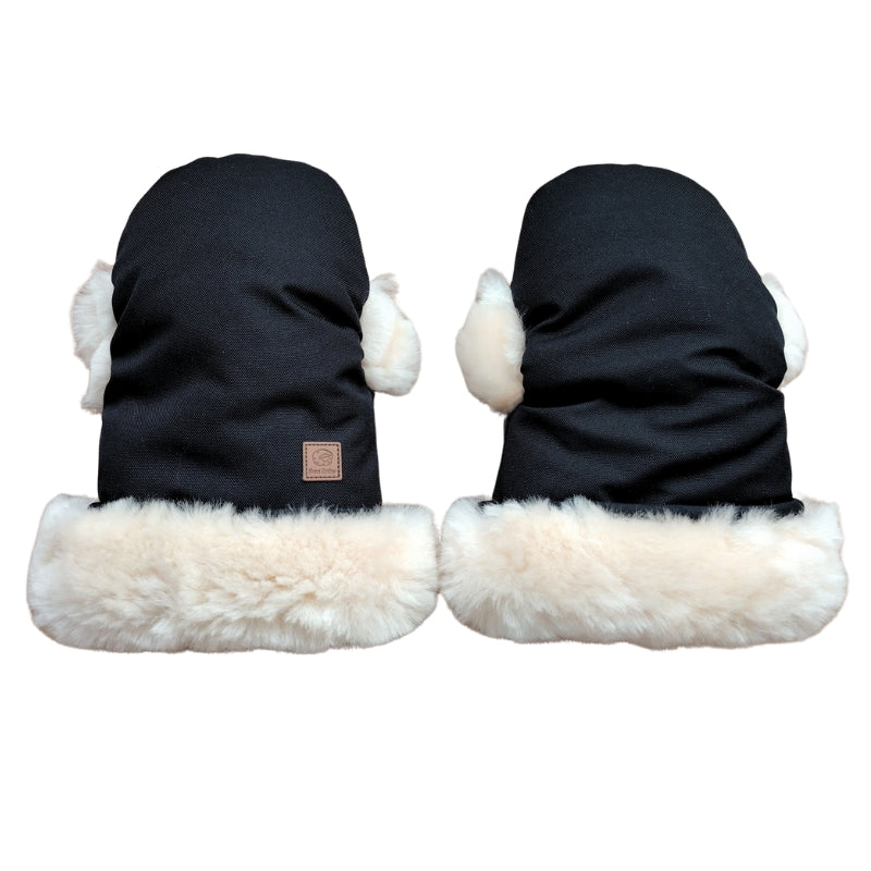 Sheepskin pram handwarmers to keep hands warm whilst pushing a pram