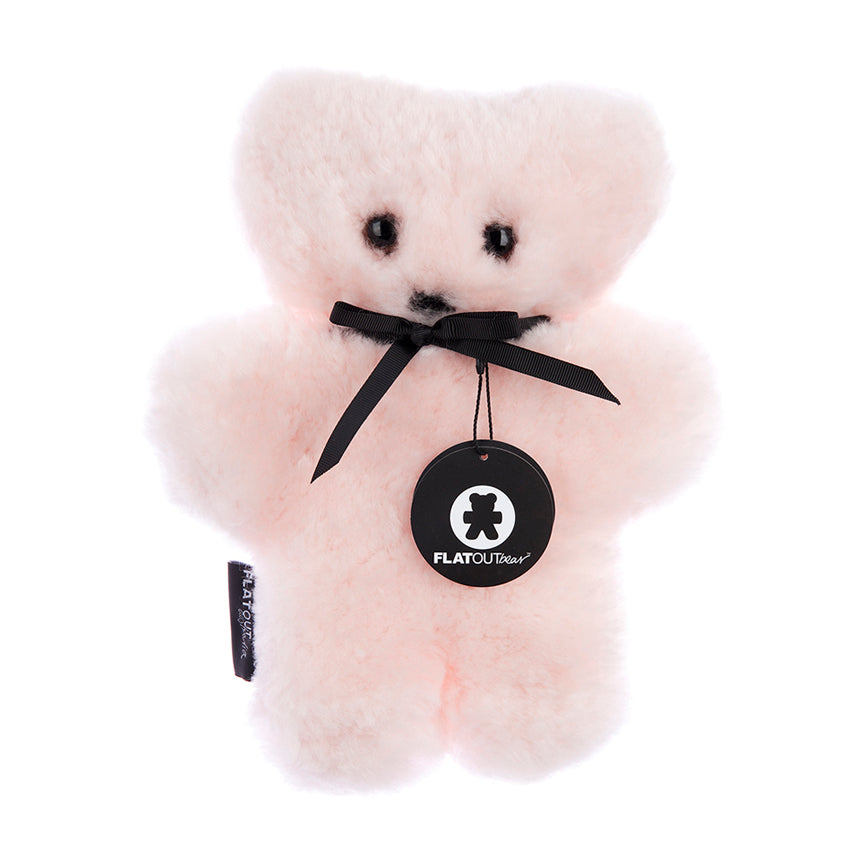 FLATOUT sheepskin big bear in pink, Rosie flat teddy, natural and sustainable comforter for baby and tolddlers