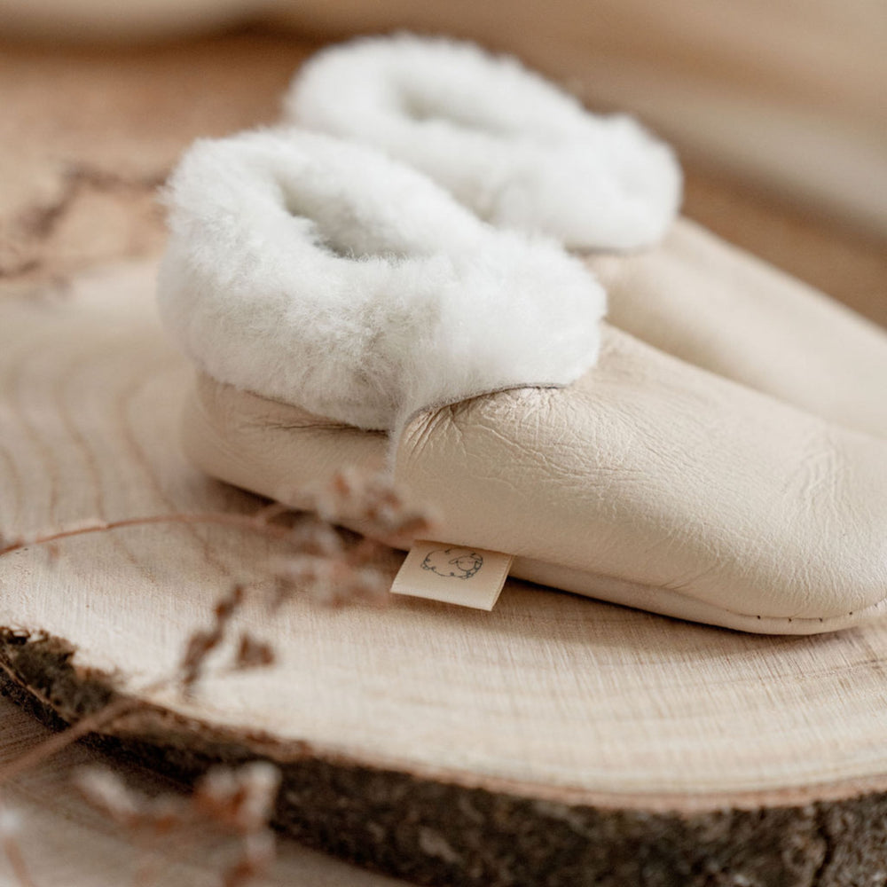 Elastic Cuff Lambskin neutral Baby Booties for Baby Shower Gifting