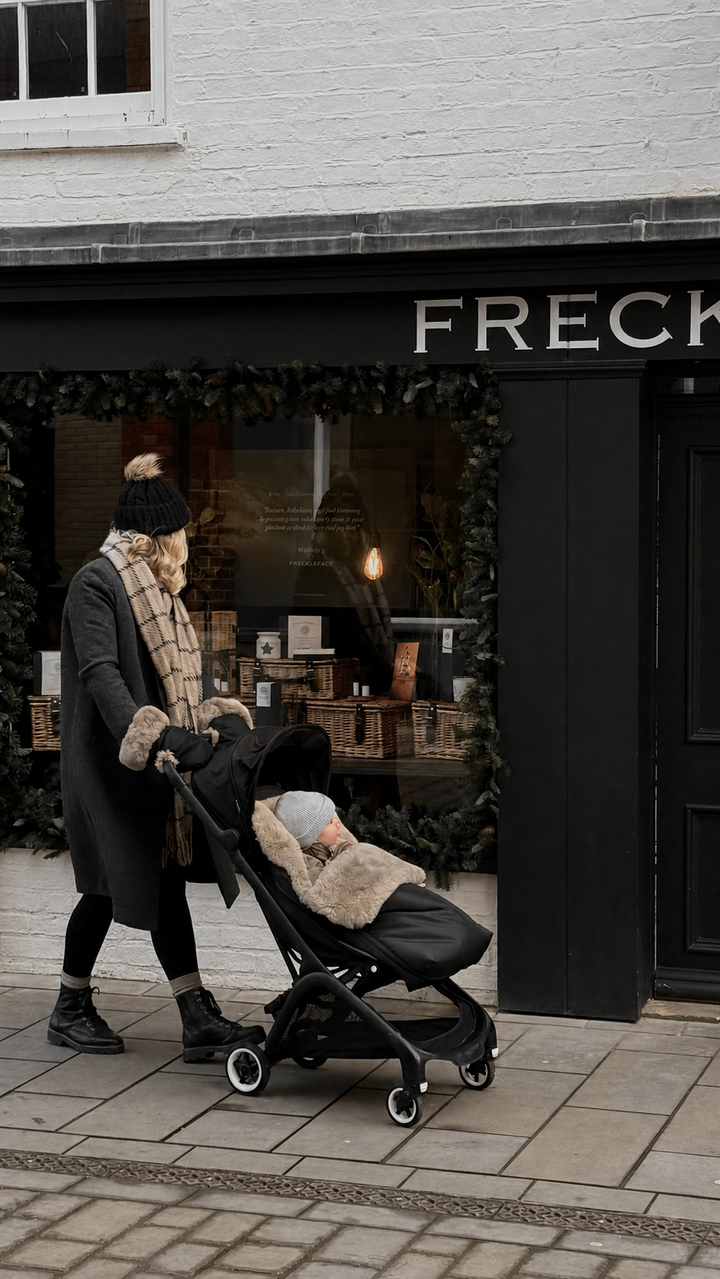 Baa Baby Original Sheepskin Footmuff | Black with Latte Lambskin