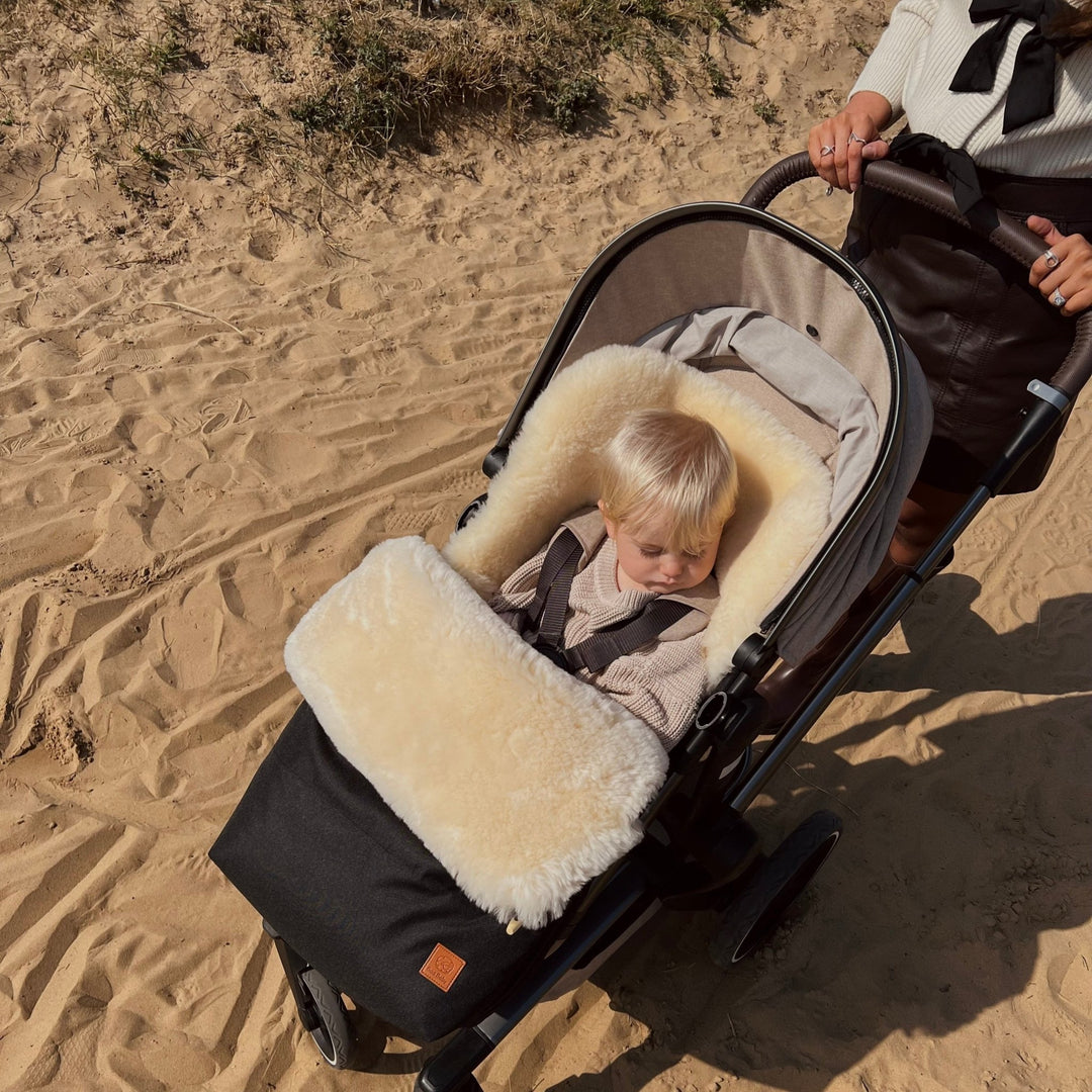 Sheepskin Pram Footmuff in Black- Baa Baby
