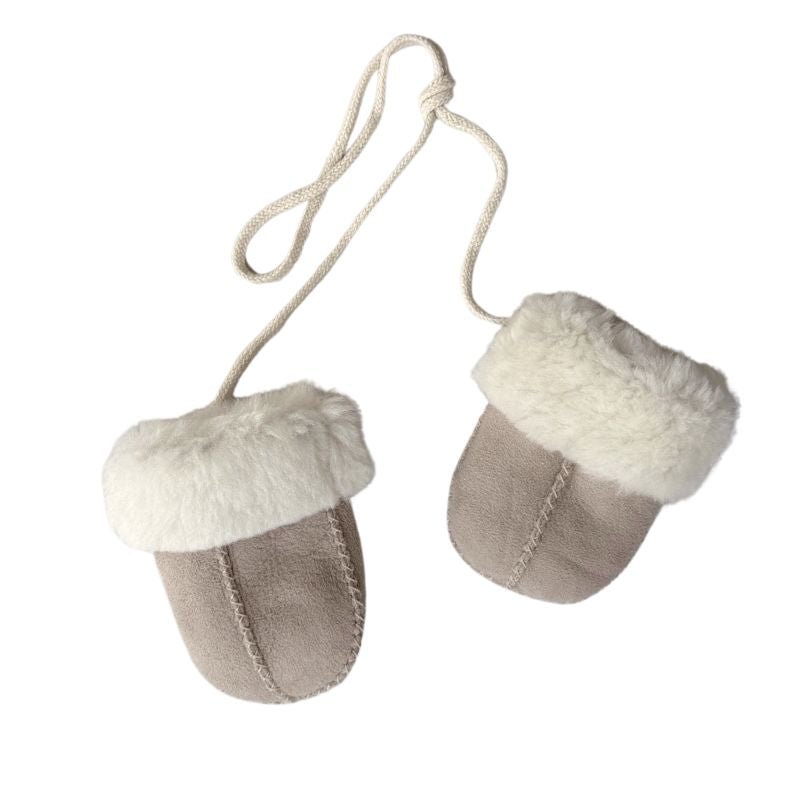 baa baby sheepskin mittens on string
