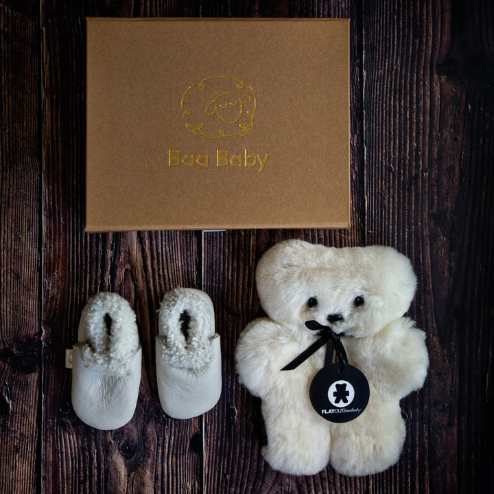 Bundle of Joy Gift Box with Sheepskin Bear and Lambskin Nappa Booties