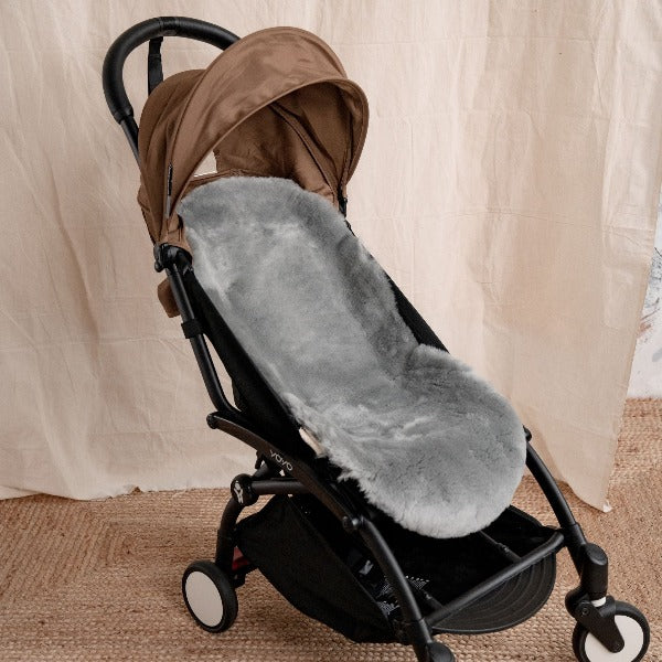 Sheepskin Pushchair Liner for Baby Comfort and Sleep in Gender Neutral Shorn Grey