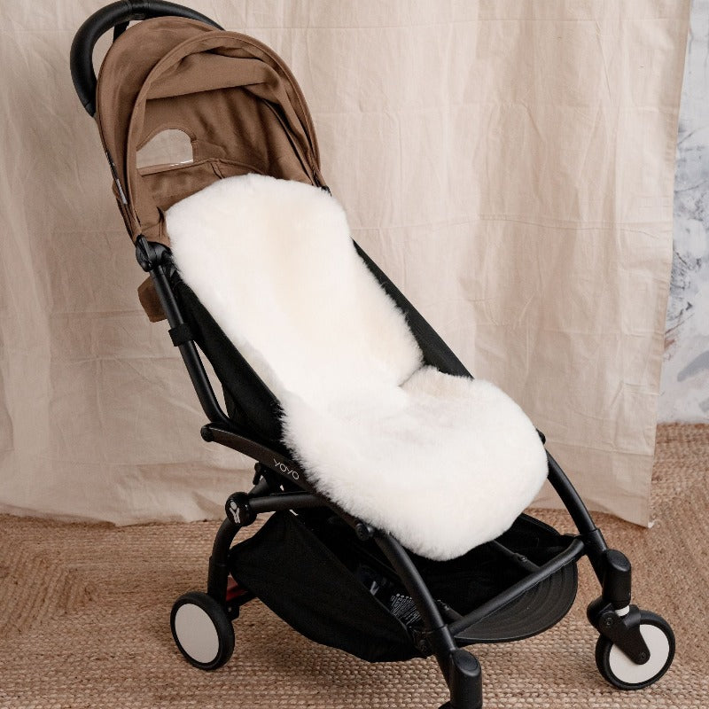 Pram Liner for 5 Point Harness Pushchairs with 100% Natural Sheepskin in Gender Neutral Ivory