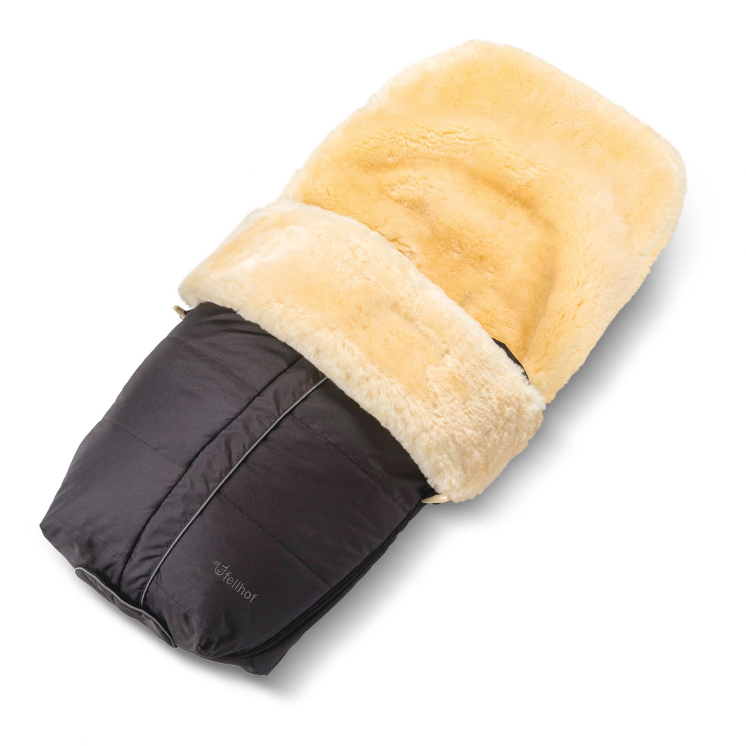 Fellhof Aspen sheepskin footmuff premium honey lambskin perfect fit for bugaboo and cybex and able to accomodate 3 and 5 point harnesses