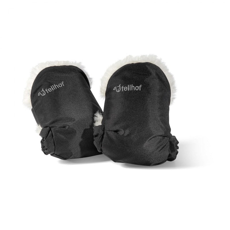 Luxury sheepskin buggy and pram mittens to keep parents hands warm when out in the cold,  attachable to the buggy handlebars 