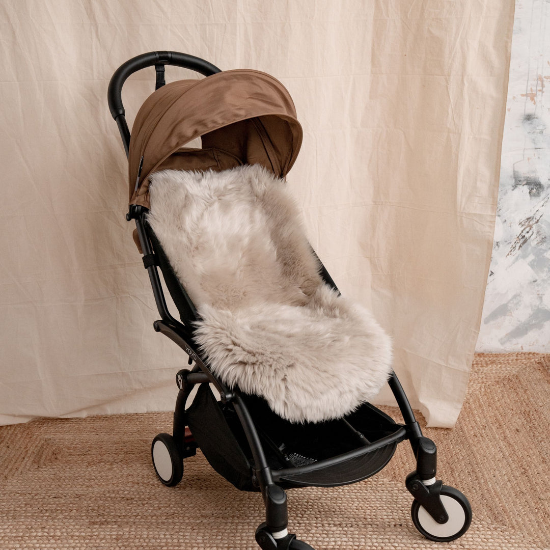 Pale Brown Natural and Sustainable 100% Lambskin Pushchair Liner for Sleep and Comfort