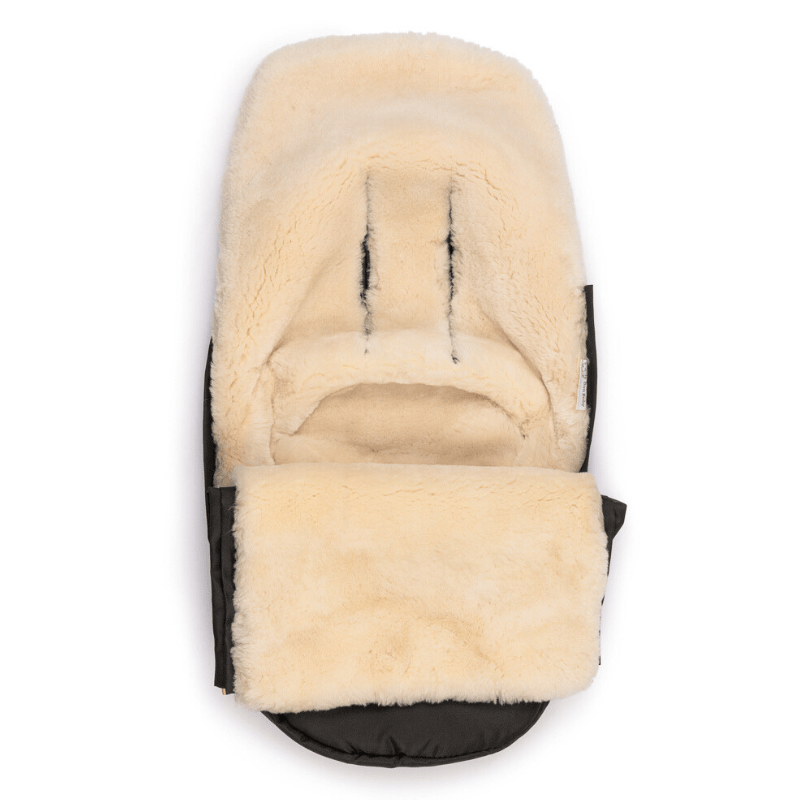 cosy sheepskin inner of a footmuff