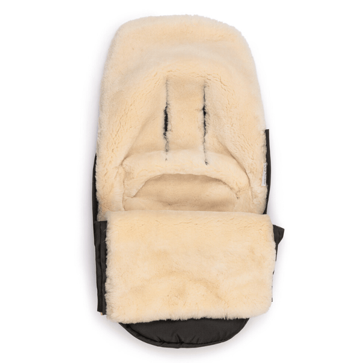cosy sheepskin inner of a footmuff