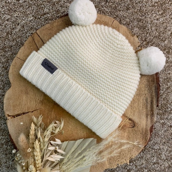 Cream knit baby bobble hat 