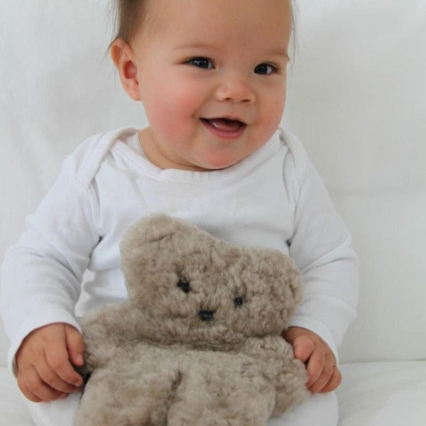 Newborn Gripping FLATOUT Lambskin Teddy Bear in Neutral Latte Colour