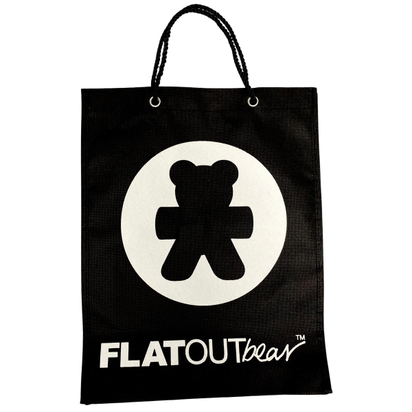 Complimentary Black Sustainable Gift Bag with FLATOUT Bear