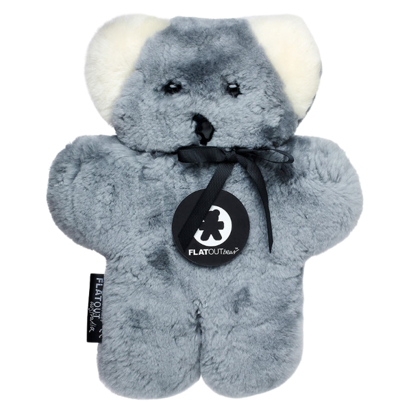 Front View of Natural Koala Lambskin FLATOUT Bear for Easy Grip with Baby Safe Eyes