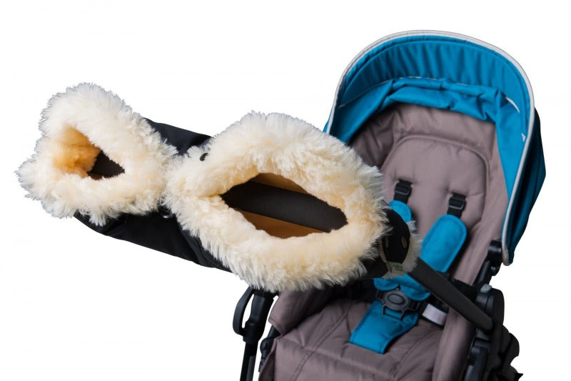 Fellhof Pram Sheepskin Lined Handwarmers on Buggy Handle for Parents with Pushchairs 