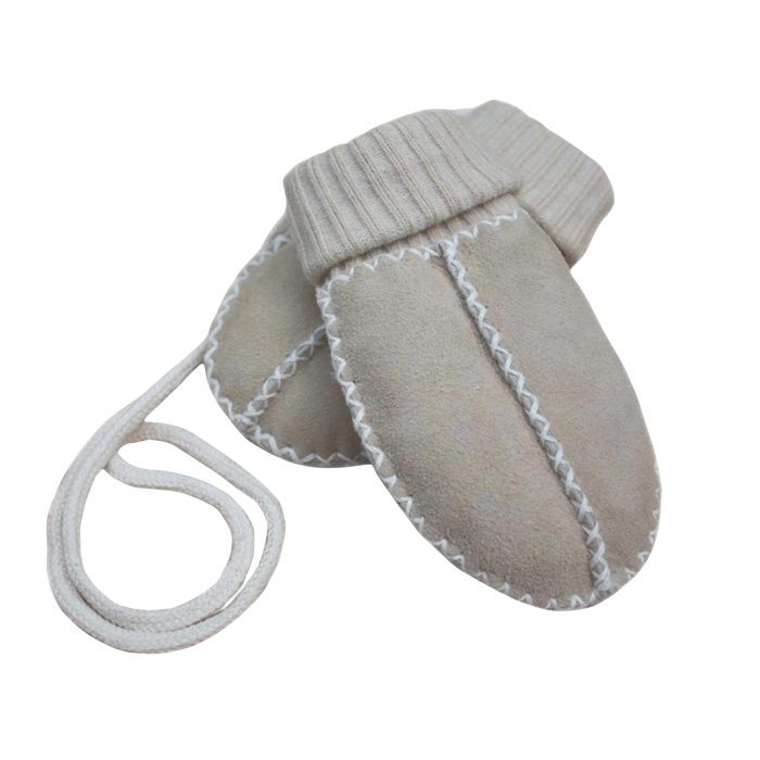 Sustainable Soft Baby Lambskin Sheepskin Mittens With String