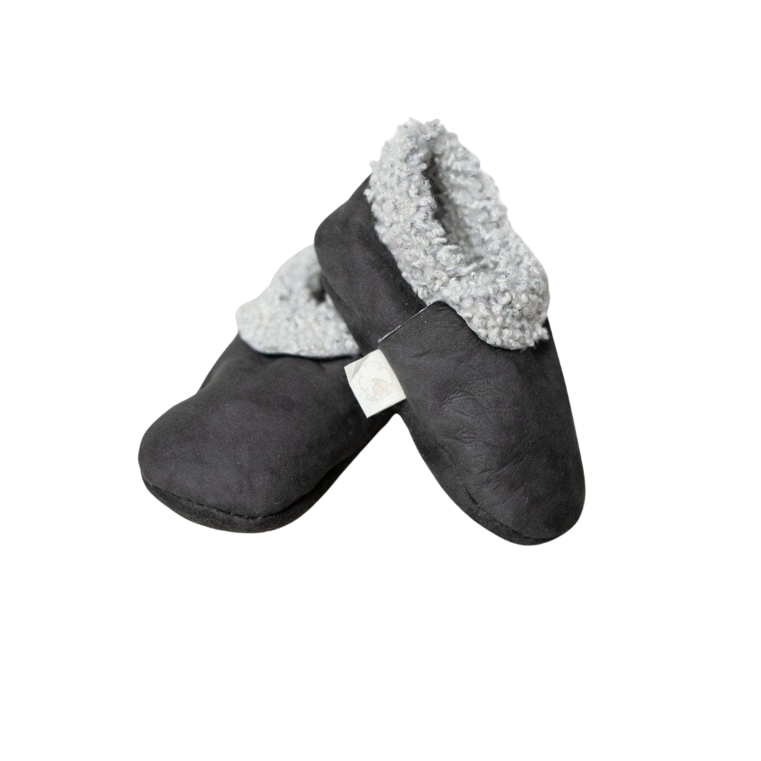 Natural Soft Soled Nappa Sheepskin Elasticated Booties in Dark Grey