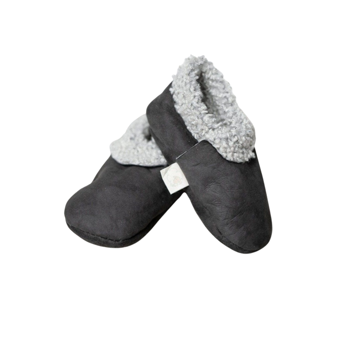 Natural Soft Soled Nappa Sheepskin Elasticated Booties in Dark Grey