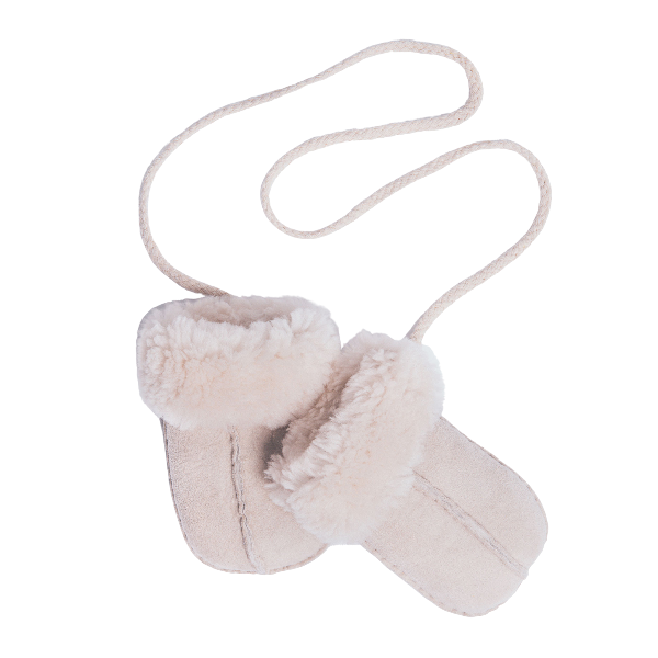 Comfortable and Cosy Sheepskin Baby Mittens on Drawstring